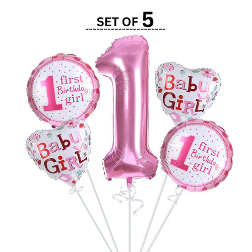 Load image into Gallery viewer, 1st Birthday Girl Foil Balloon (Pack of 5-Pink)
