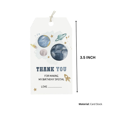 Space Theme Birthday Favour Tags (2 x 3.5 inches/250 GSM Cardstock/Blue, White, Gold/30Pcs)