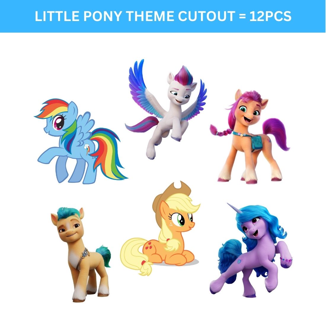 Little Pony Theme Cutout (6 inches/250 GSM Cardstock/Mixcolour/12Pcs)