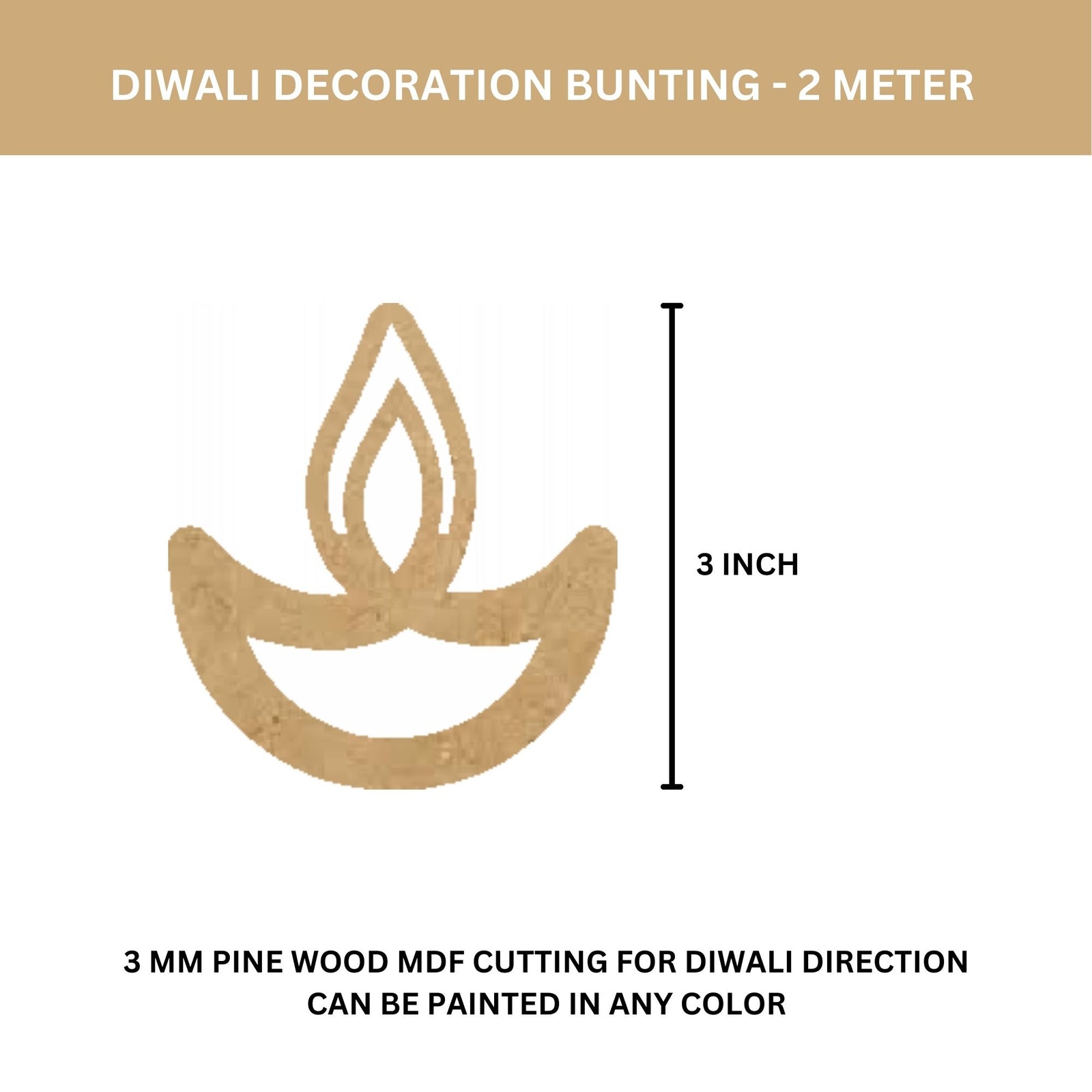 Wooden Diya Shape Diwali Decoration Bunting (9 Pcs)
