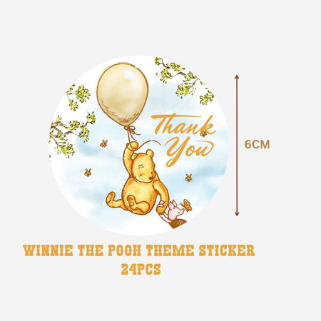 Winnie The Pooh Theme- Return Gift/birthday decor Thankyou Sticker (6 CM/Sticker/Multicolour/24Pcs)