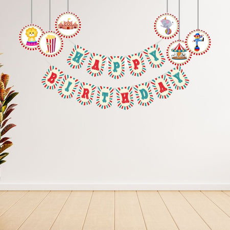 Carnival Theme Birthday Party Decorations - Banner,& Dangler (6 Inches/250 GSM Cardstock/Mixcolour/19Pcs)