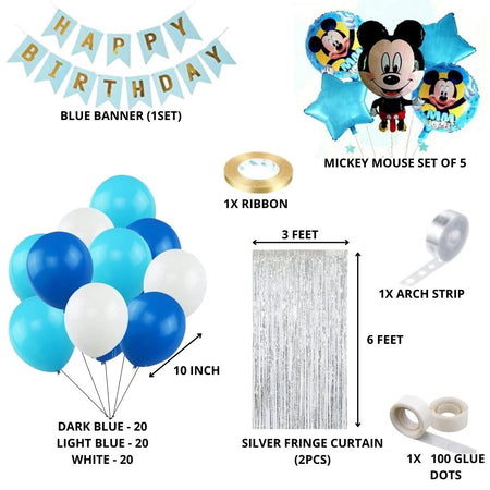 Blue Mickey Mouse Theme Birthday Balloon Decoration DIY Kit (71 Pcs)