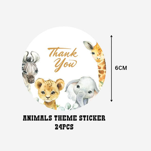 Load image into Gallery viewer, Animals Theme- Return Gift/birthday decor Thankyou Sticker (6 CM/Sticker/Multicolour/24Pcs)
