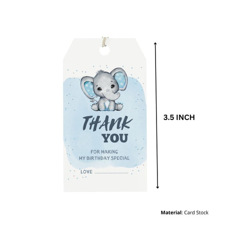 Load image into Gallery viewer, Baby Elephant Boy Theme Birthday Favour Tags (2 x 3.5 inches/250 GSM Cardstock/White, Blue, Grey, Black/30Pcs)
