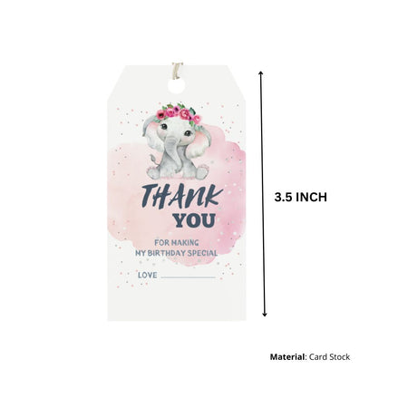Baby Elephant Girl Theme Birthday Favour Tags (2 x 3.5 inches/250 GSM Cardstock/White, Pink, Grey, Black/30Pcs)