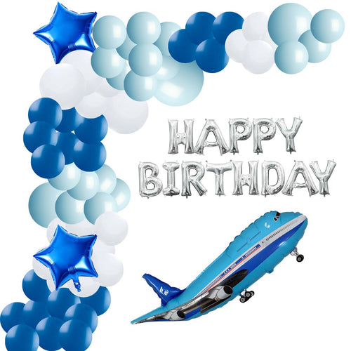 Load image into Gallery viewer, Blue Aeroplane Theme Birthday Balloon Decoration DIY Kit (67 Pcs)
