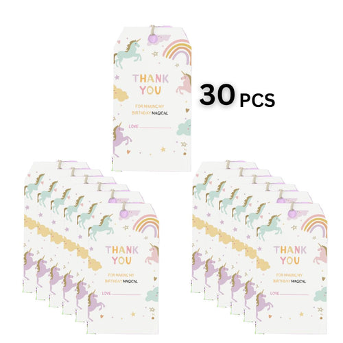 Load image into Gallery viewer, Unicorn Theme Model 3 Birthday Favour Tags (2 x 3.5 inches/250 GSM Cardstock/Multicolour/30Pcs)
