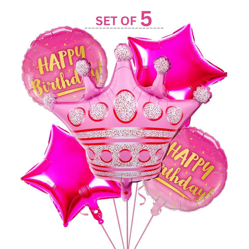 Load image into Gallery viewer, Pink Girls Princess Crown Foil Balloons Set for Girls Theme Birthday Party (set of 5)
