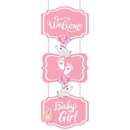 Load image into Gallery viewer, Welcome Baby Girl Door/Wall Hanging Dangler- (32 Inches/250 GSM Cardstock/Pink &amp; White/7Pcs)
