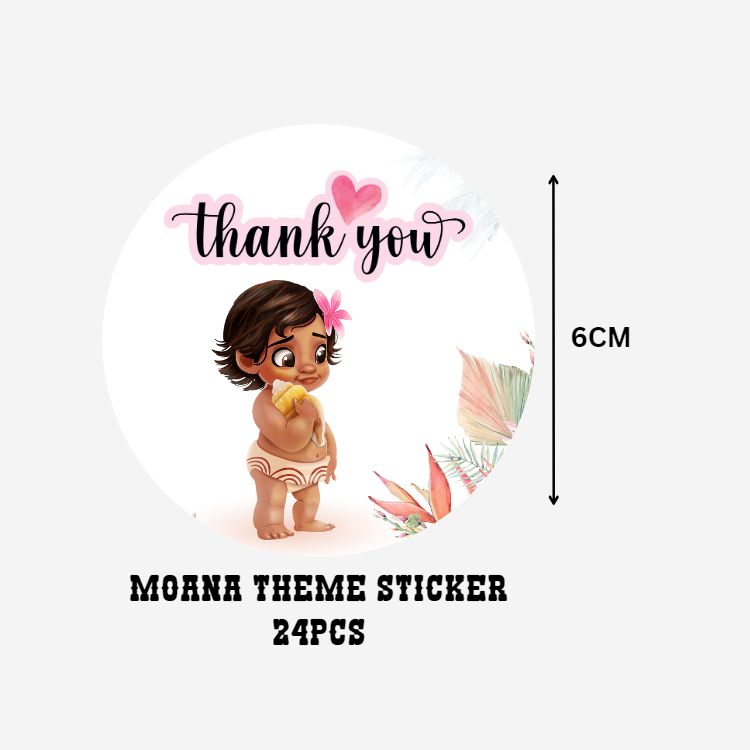 Moana Theme- Return Gift/birthday decor Thankyou Sticker (6 CM/Sticker/Multicolour/24Pcs)