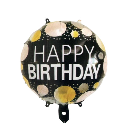Printed Round Shape Golden Spot Happy Birthday Foil Balloon