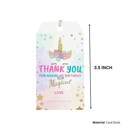 Unicorn Theme Birthday Favour Tags - Model 1 (2 x 3.5 inches/250 GSM Cardstock/Multicolour/30Pcs)
