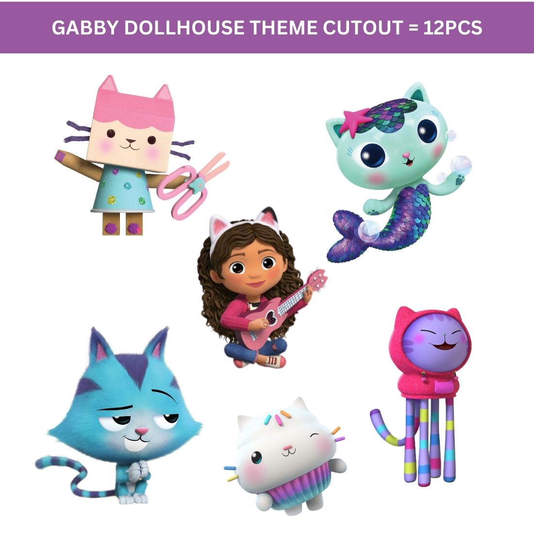 Gabby Doll House Theme Birthday Party Decorations - Banner,& Cutout (6 Inches/250 GSM Cardstock/Mixcolour/25Pcs)