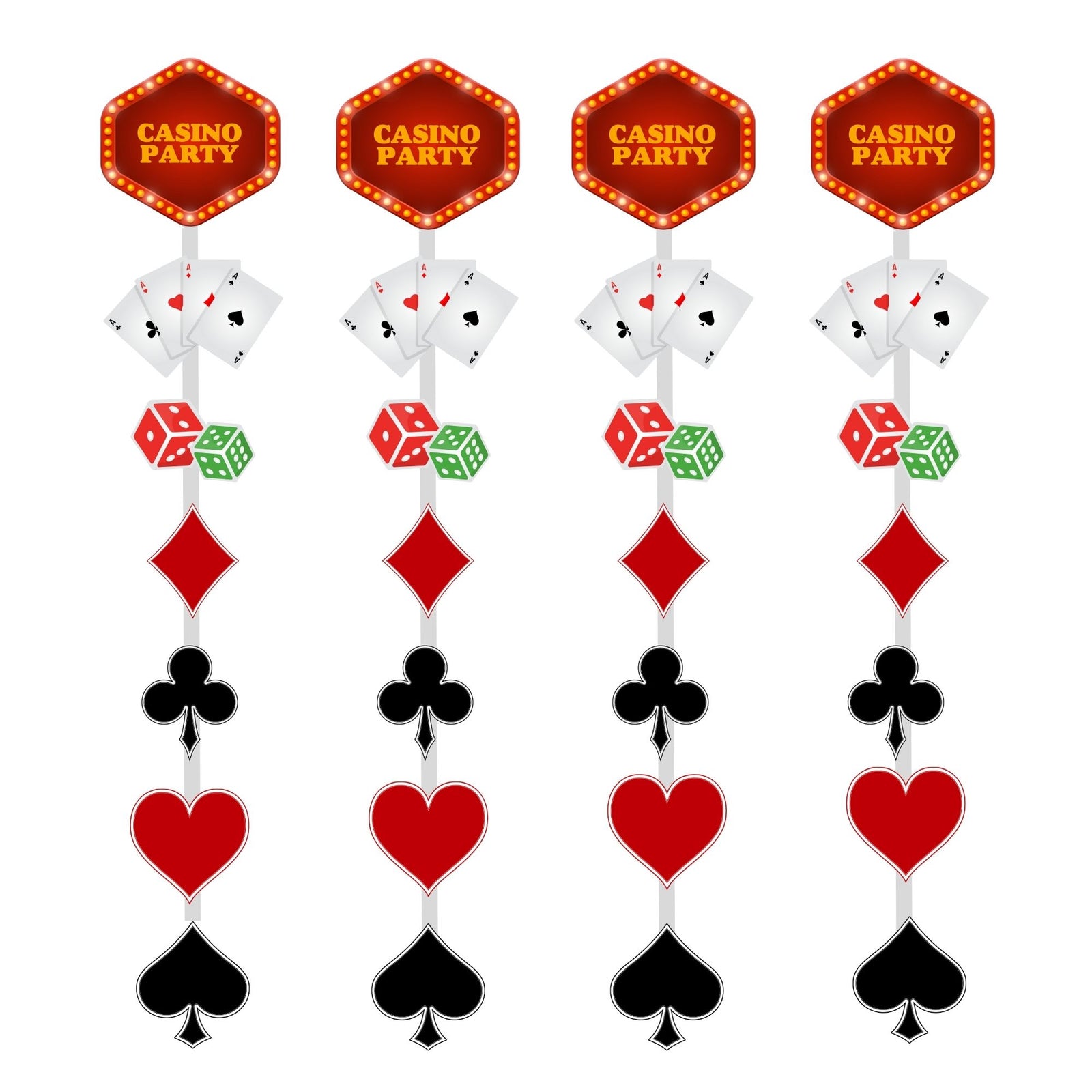 Card Party or Poker Party Dangler/Wall Hanging Decoration – (4 Pieces) - Material-Cardstock