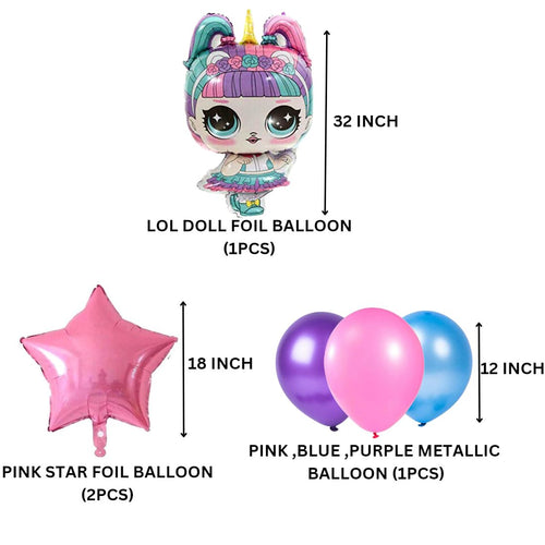 Load image into Gallery viewer, Lol Doll Cartoon Theme Foil Balloon 6 pc Set For Birthday Decoration Pink
