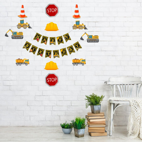 Load image into Gallery viewer, Construction Theme Birthday Party Decorations - Banner,&amp; Cutout (6 Inches/250 GSM Cardstock/Mixcolour/25Pcs)
