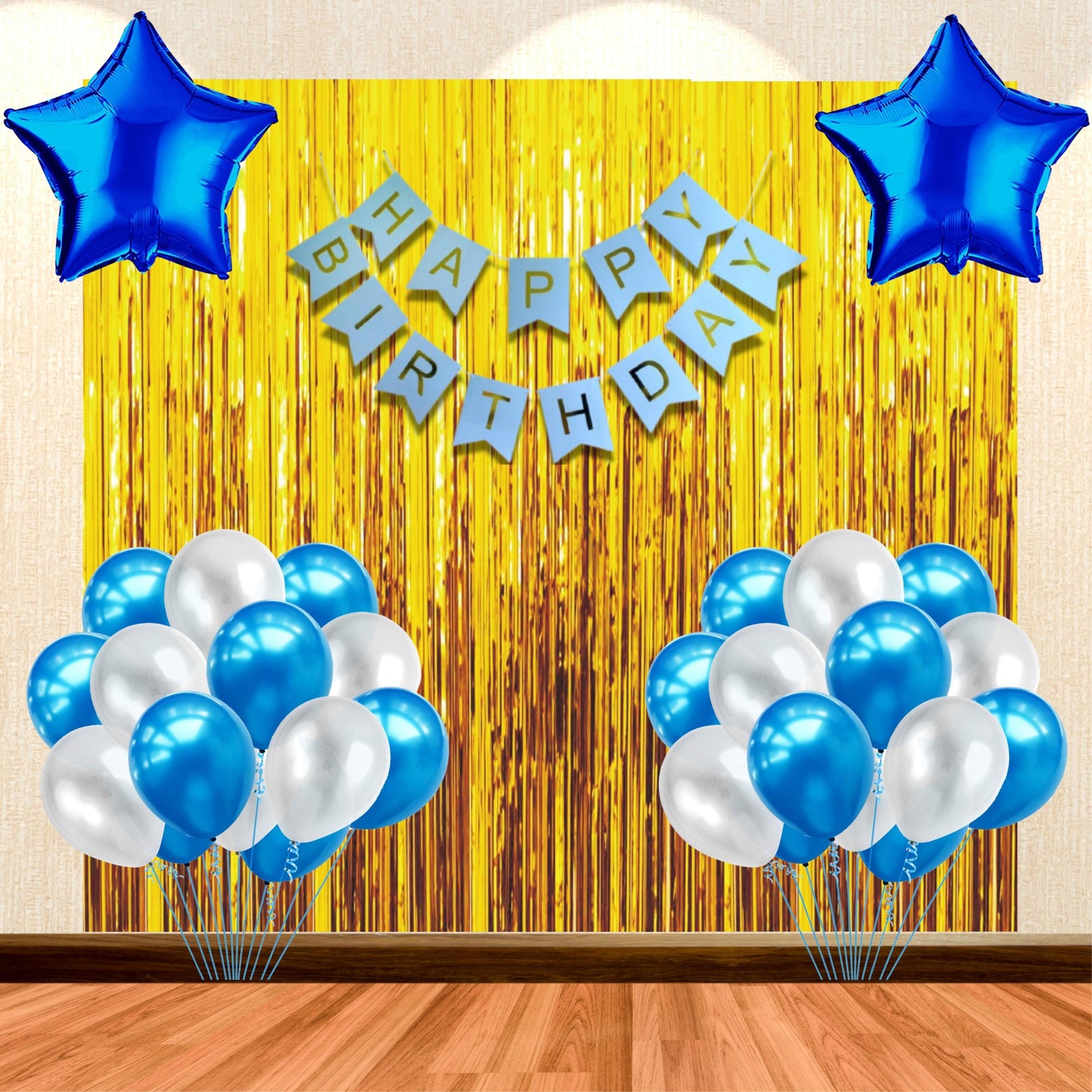 26PCS Happy Birthday Blue & White  Balloon Decor Kit