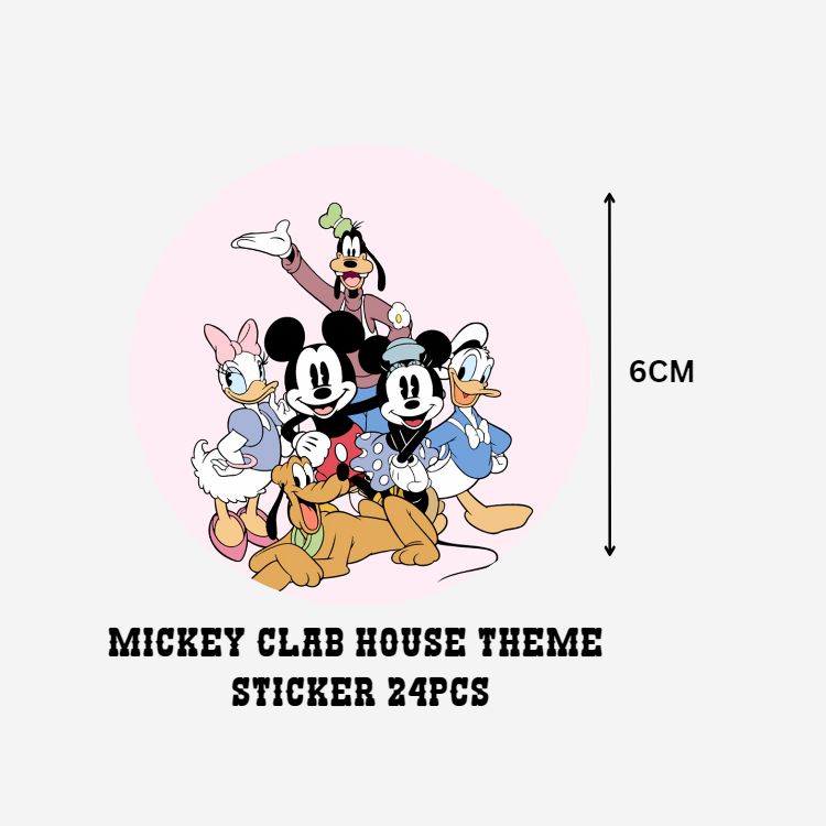 Mickey Club House Theme- Return Gift/birthday decor Thankyou Sticker (6 CM/Sticker/Multicolour/24Pcs)