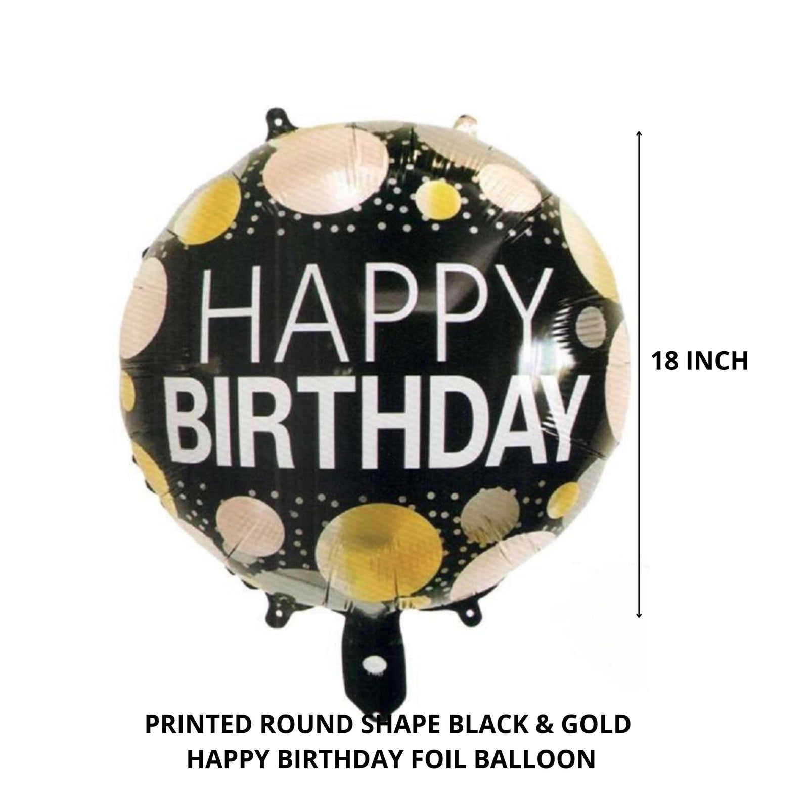 Printed Round Shape Golden Spot Happy Birthday Foil Balloon