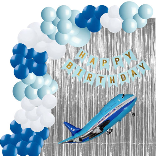Load image into Gallery viewer, Blue Aeroplane Theme Birthday Decoration DIY Kit (67 Pcs)
