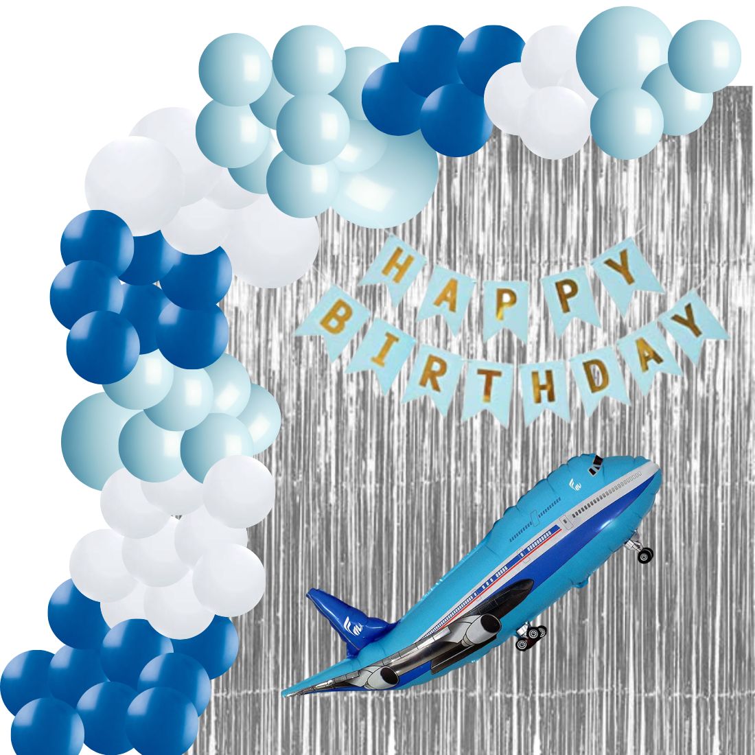 Blue Aeroplane Theme Birthday Decoration DIY Kit (67 Pcs)