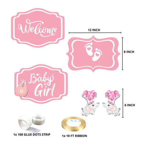 Load image into Gallery viewer, Welcome Baby Girl Door/Wall Hanging Dangler- (32 Inches/250 GSM Cardstock/Pink &amp; White/7Pcs)
