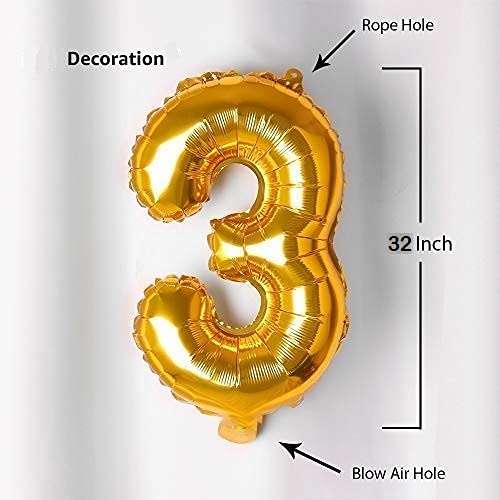 32 Inches Number Foil Balloon, Gold Color, Number 3