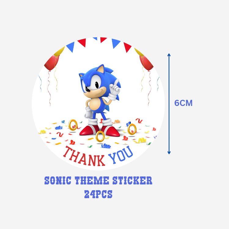 Sonic Theme- Return Gift/birthday decor Thankyou Sticker (6 CM/Sticker/Multicolour/24Pcs)