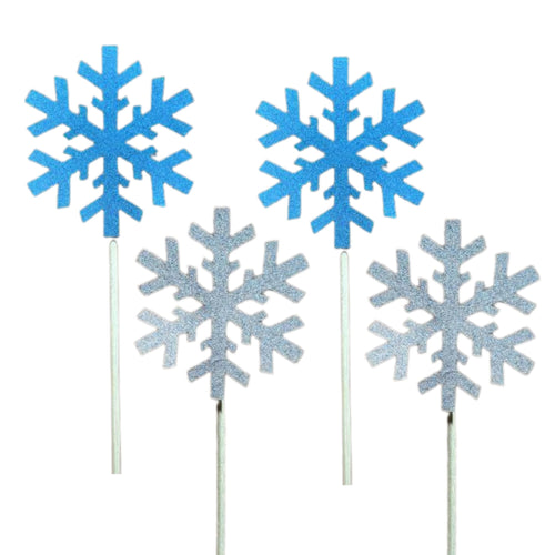 Load image into Gallery viewer, 20 Pcs Silver &amp; Light Blue Cardstock Cake &amp; Cupcake Toppers for Christmas &amp; Frozen Princess Birthday Themes
