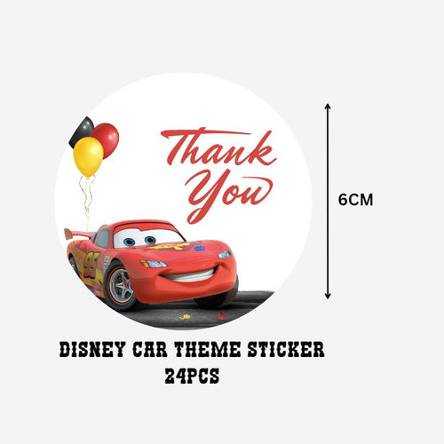Load image into Gallery viewer, Disney Car Theme- Return Gift/birthday decor Thankyou Sticker (6 CM/Sticker/Multicolour/24Pcs)
