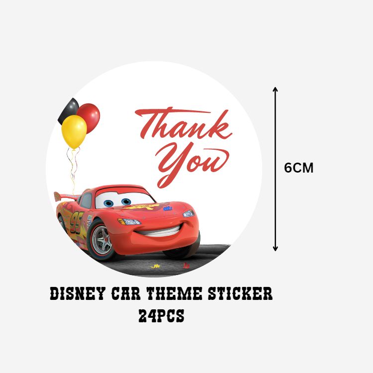 Disney Car Theme- Return Gift/birthday decor Thankyou Sticker (6 CM/Sticker/Multicolour/24Pcs)