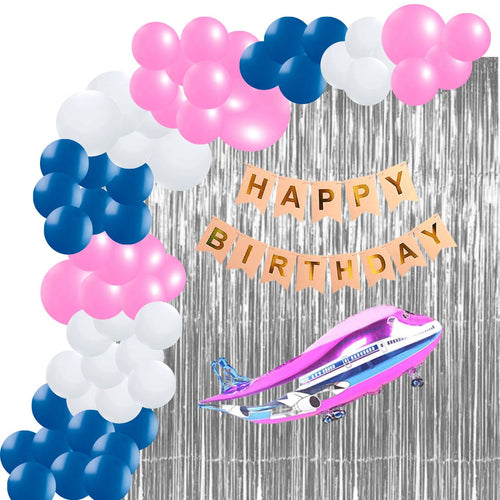 Load image into Gallery viewer, Pink Aeroplane Theme Birthday Balloon Decoration DIY Kit (67 Pcs)

