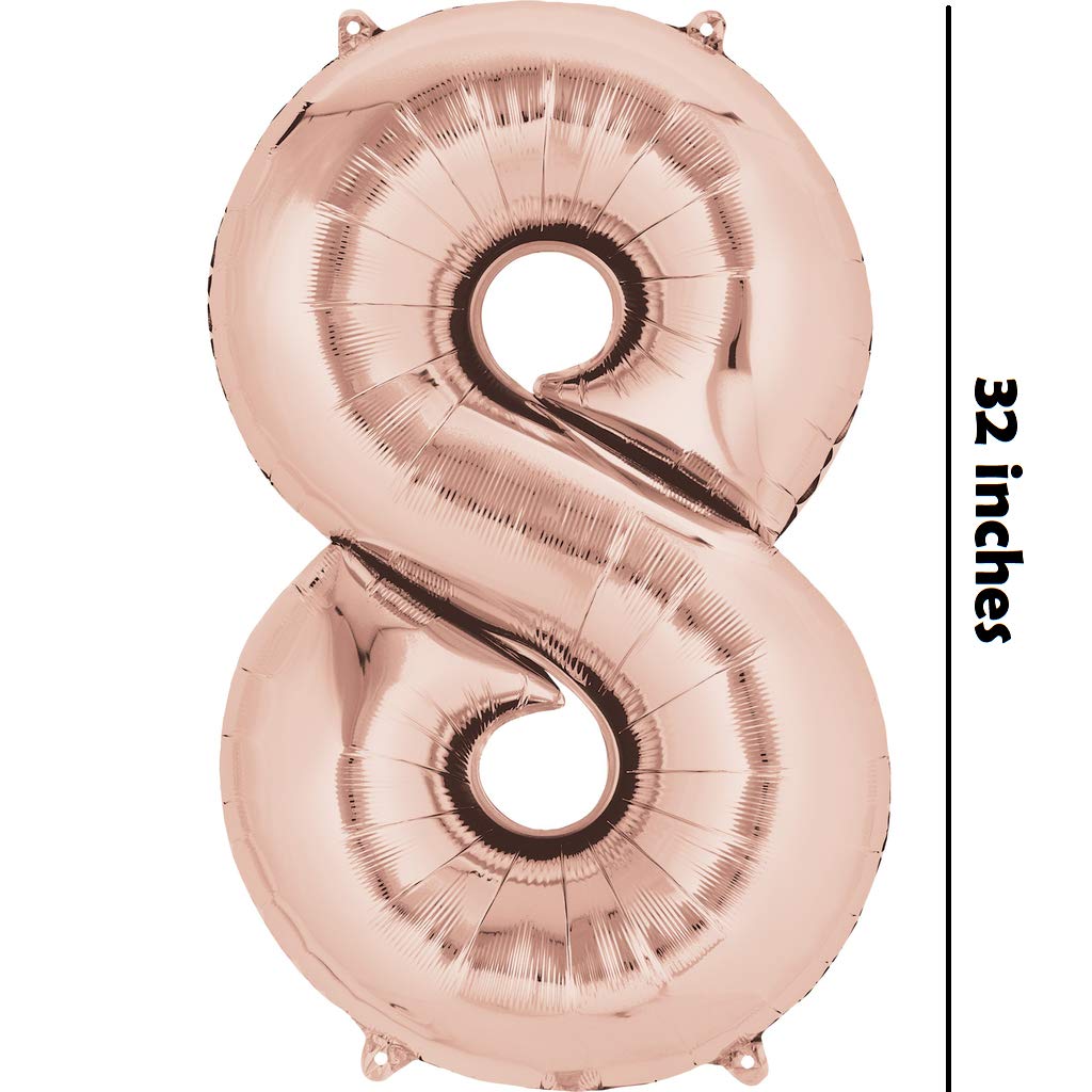32 Inches Number Foil Balloon, Rose Gold Color, Number 8