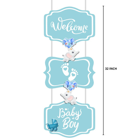Welcome Baby Boy Door/Wall Hanging Dangler- (32 Inches/250 GSM Cardstock/Blue & White/7Pcs)