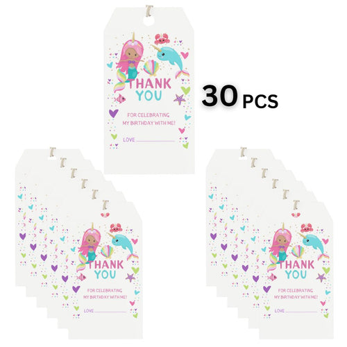 Load image into Gallery viewer, Mermaid Theme Model 2 Birthday Favour Tags (2 x 3.5 inches/250 GSM Cardstock/Multicolour/30Pcs)
