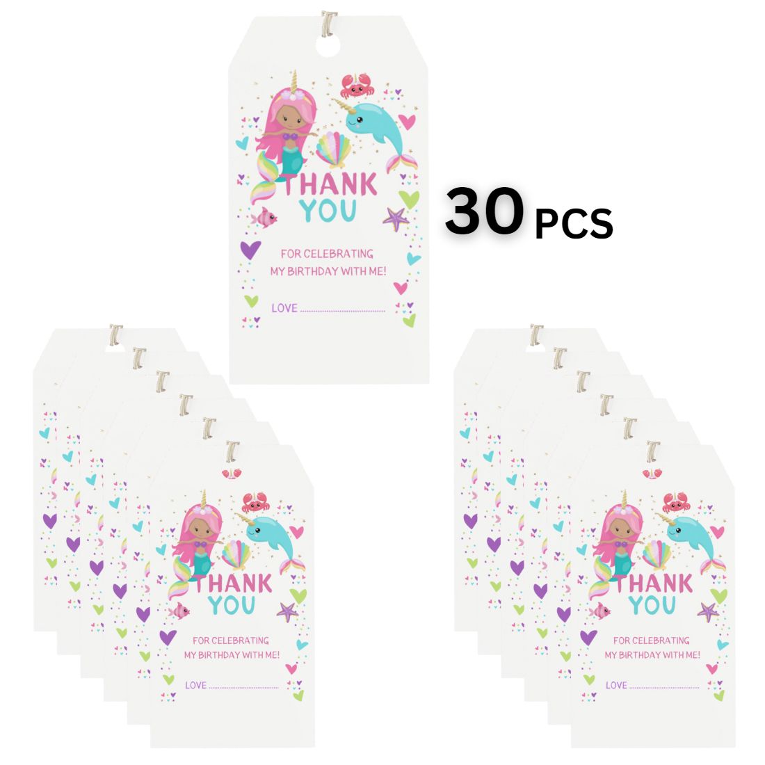 Mermaid Theme Model 2 Birthday Favour Tags (2 x 3.5 inches/250 GSM Cardstock/Multicolour/30Pcs)