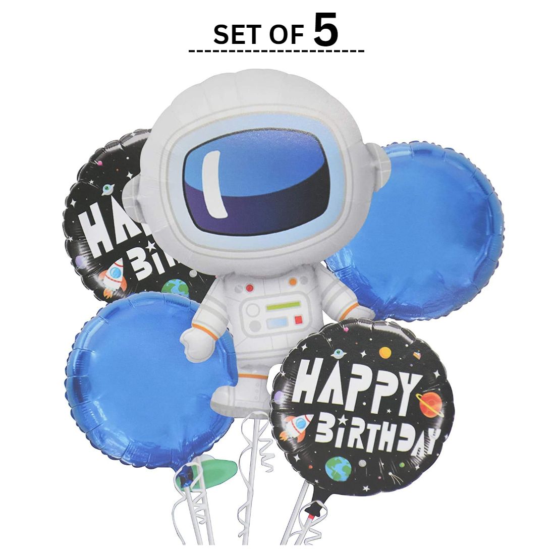 Astronaut Theme Happy Birthday Foil Balloon Set for Space Theme Birthday Party - Pack of 5