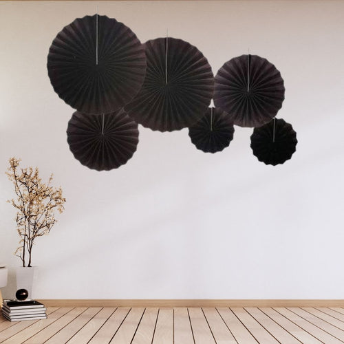 Load image into Gallery viewer, Black Paper Fan Decoration for Birthday Decoration, Birthday Party, Wall Decoration, Hanging Decoration
