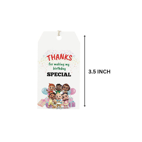 Load image into Gallery viewer, Cocomelon Theme Birthday Favour Tags (2 x 3.5 inches/250 GSM Cardstock/Mixcolour/30Pcs)
