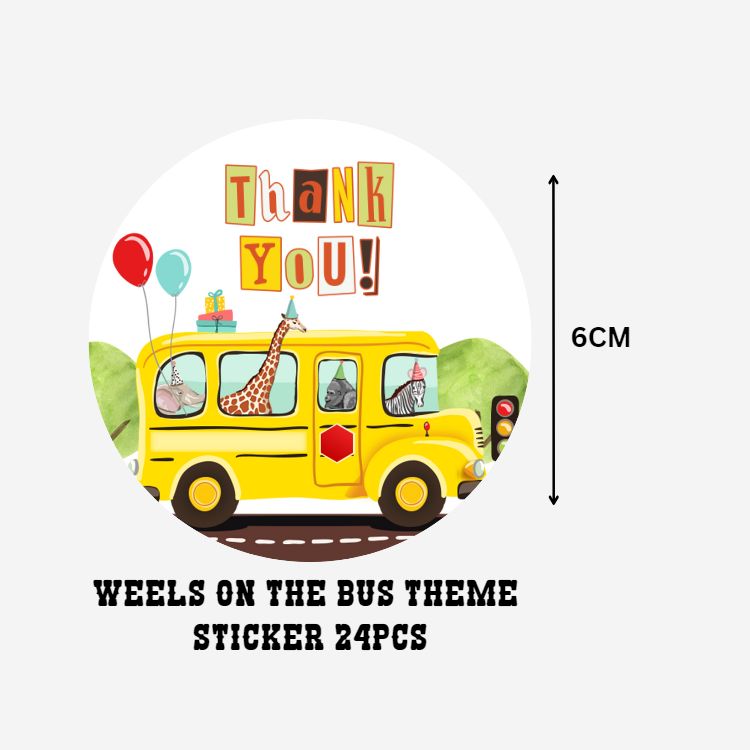 Weels On The Bus Theme- Return Gift/birthday decor Thankyou Sticker (6 CM/Sticker/Multicolour/24Pcs)