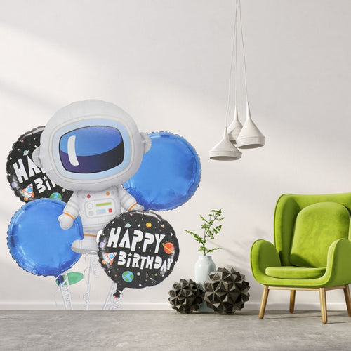Load image into Gallery viewer, Astronaut Theme Happy Birthday Foil Balloon Set for Space Theme Birthday Party - Pack of 5
