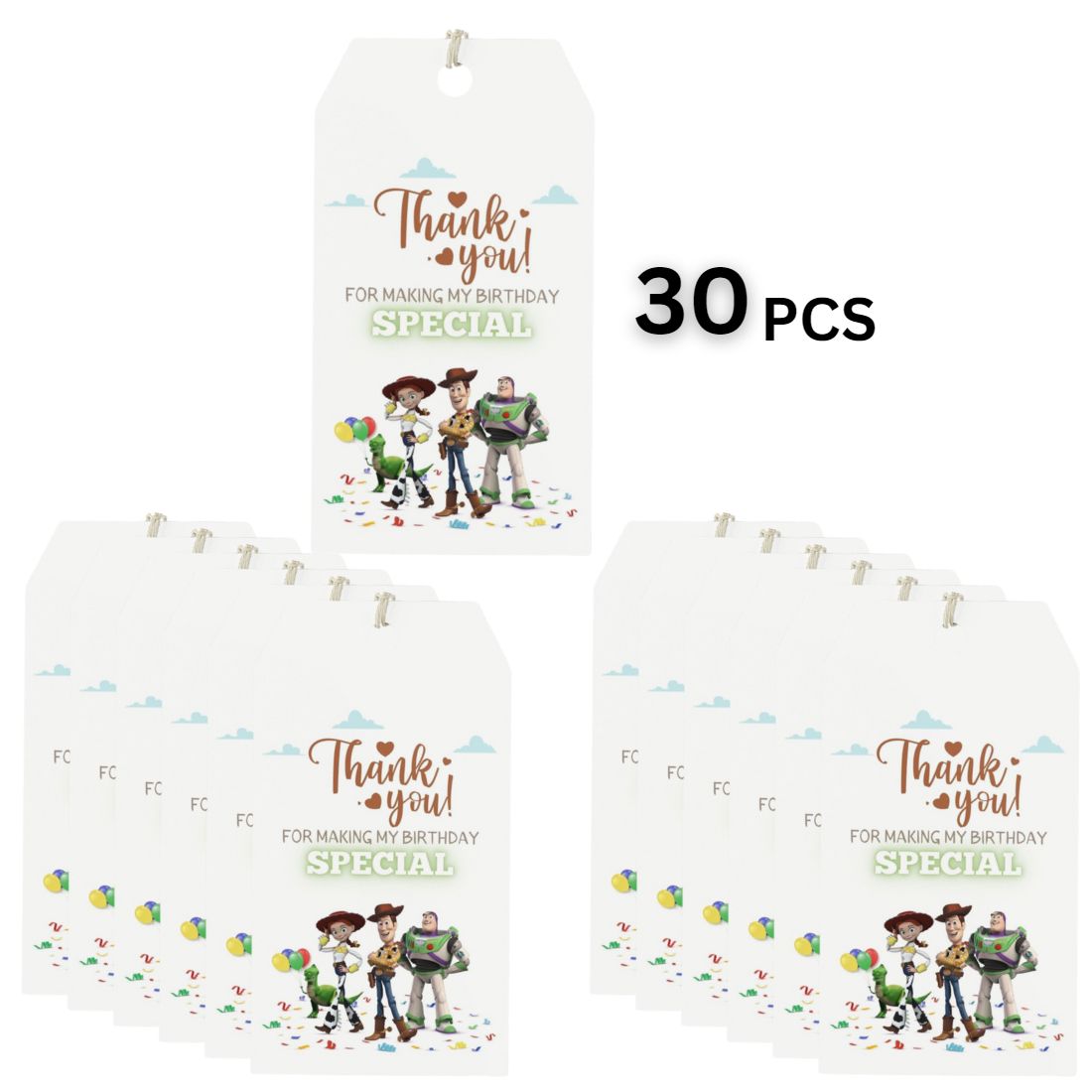Toys Story Theme Birthday Favour Tags (2 x 3.5 inches/250 GSM Cardstock/Mixcolour/30Pcs)