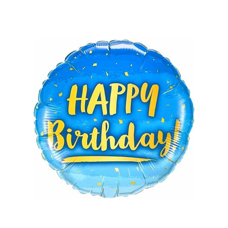 Party Decor Mall – Printed Round Shape Blue Happy Birthday Foil Balloon