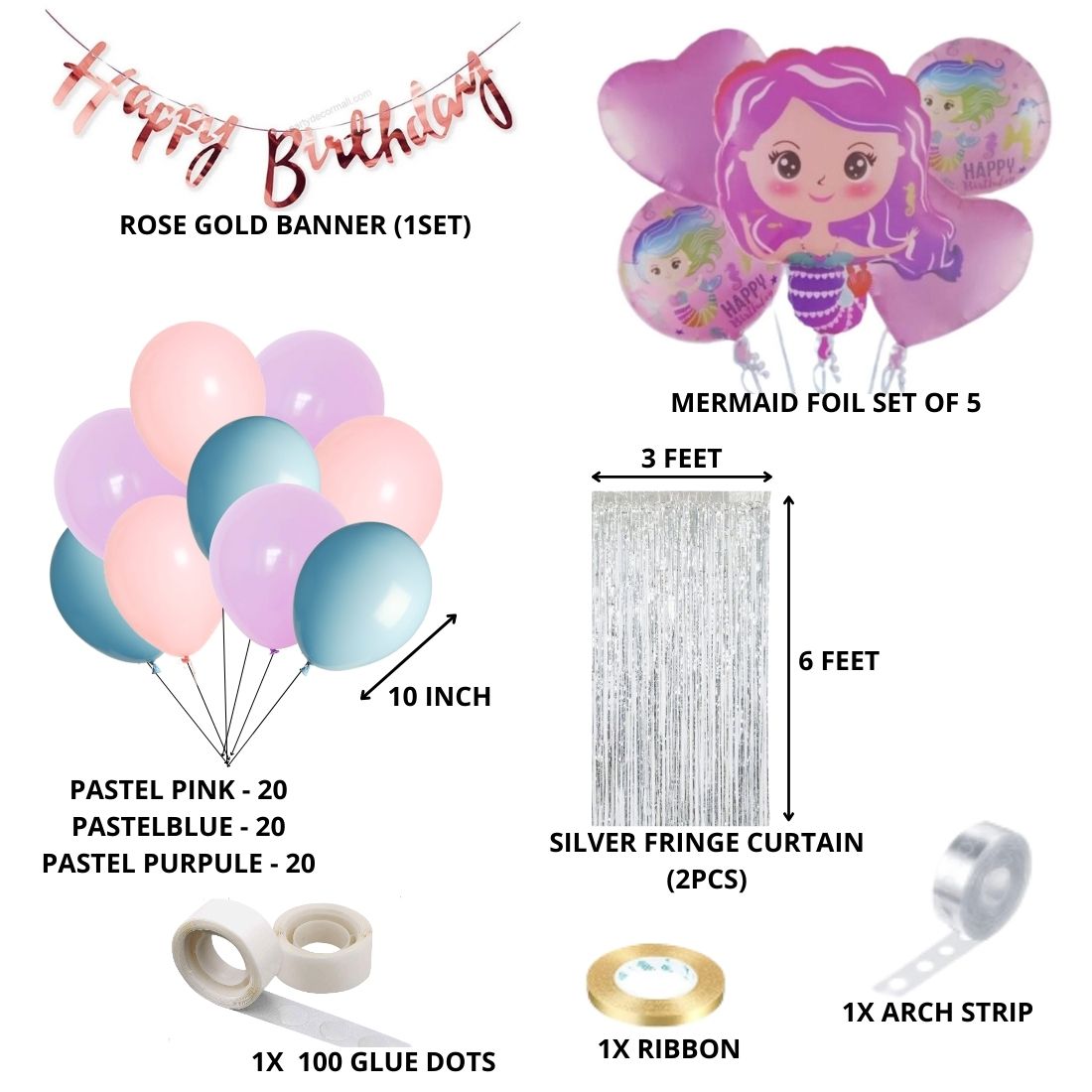 Mermaid Theme Birthday Balloon Decoration DIY Kit (70 Pcs)