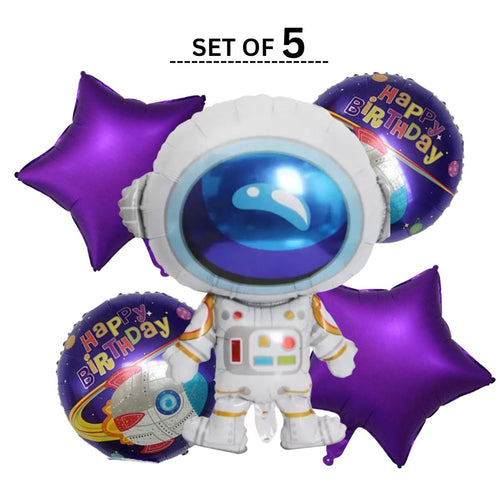 Load image into Gallery viewer, Party Decor Mall – Astronaut Happy Birthday Foil Balloon Set for Space Purple Theme Birthday Party – Pack of 5
