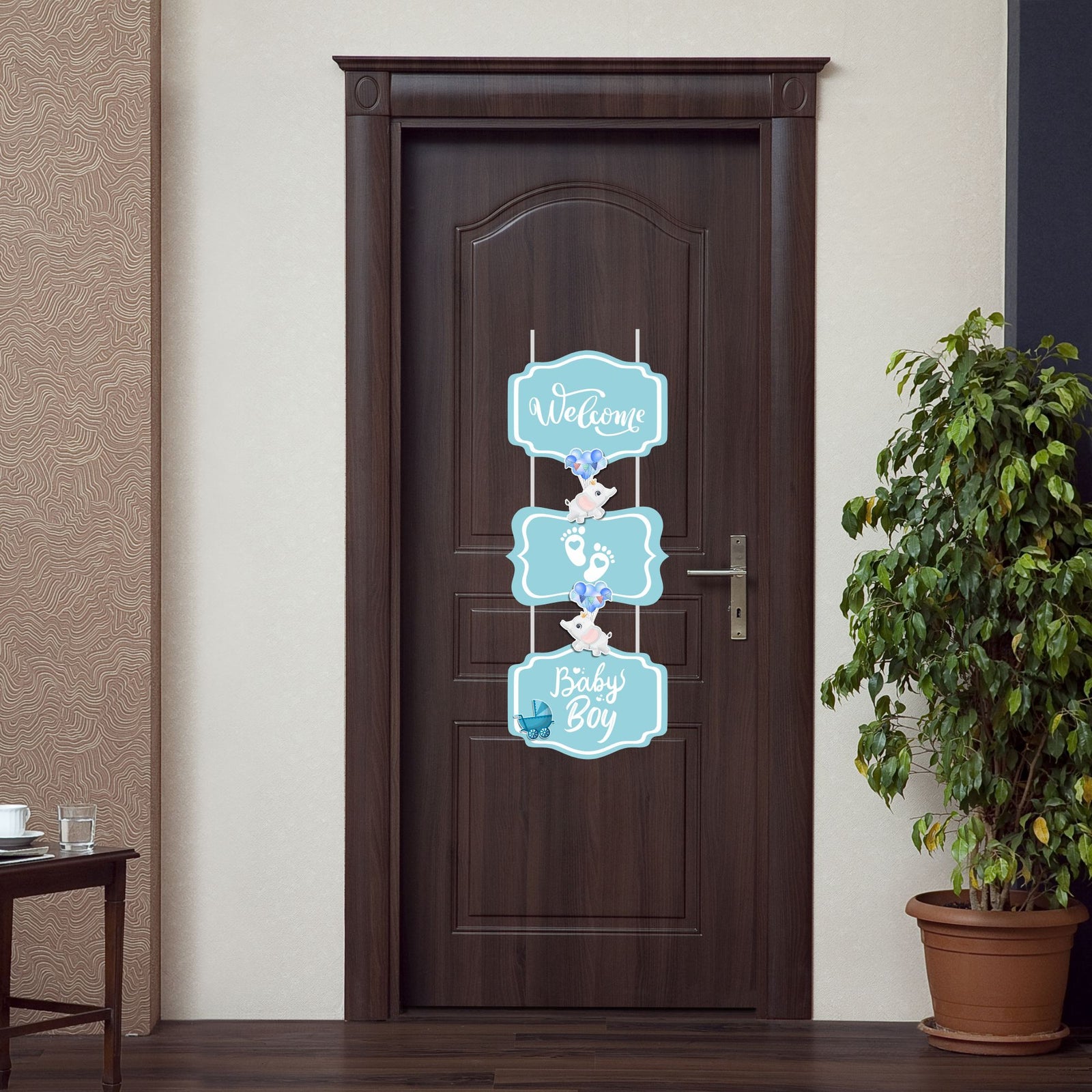 Welcome Baby Boy Door/Wall Hanging Dangler- (32 Inches/250 GSM Cardstock/Blue & White/7Pcs)