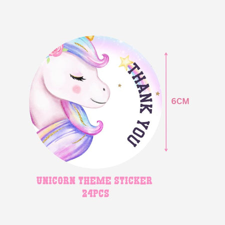Unicorn Theme Model 2- Return Gift/birthday decor Thankyou Sticker (6 CM/Sticker/Mixcolour/24Pcs)