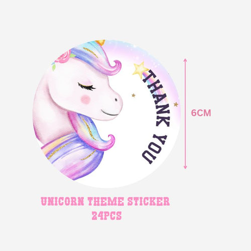 Load image into Gallery viewer, Unicorn Theme Model 2- Return Gift/birthday decor Thankyou Sticker (6 CM/Sticker/Mixcolour/24Pcs)
