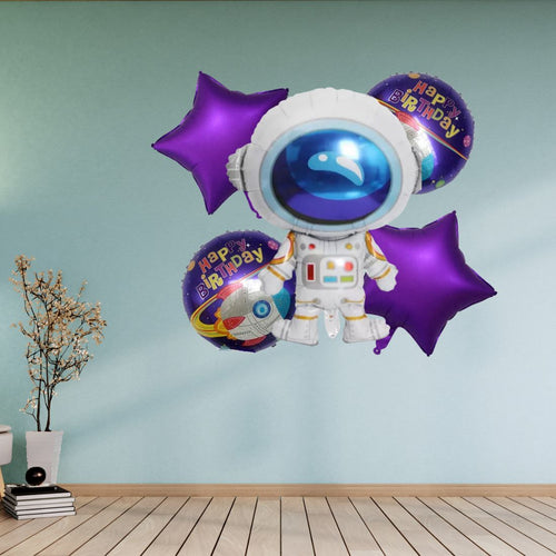 Load image into Gallery viewer, Party Decor Mall – Astronaut Happy Birthday Foil Balloon Set for Space Purple Theme Birthday Party – Pack of 5
